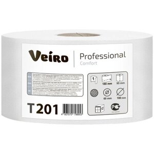 Туалетная бумага в мини рулонах для диспенсера Veiro Professional Comfort Т201 200м (Система T2, Q2) белая, 1 сл., 12 рул.