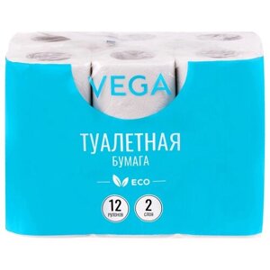 Туалетная бумага VEGA белая двухслойная, 315617 12 рул.