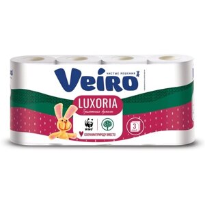 Туалетная бумага Veiro Luxoria белая трёхслойная 8 рул. 136 лист., белый, без запаха