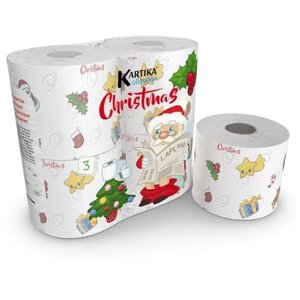 Туалетная бумага World Cart Kartika collection Рождество, трехслойная с рисунком 4 рул. 200 лист., белый, без запаха