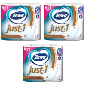 Туалетная бумага ZEWA Just1 4х слойная ( 3 упаковки по 4 рулона / 12 рулонов ) / Туалетная бумага Зева