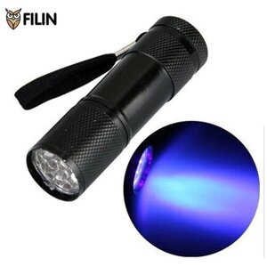 Ультрафиолетовый фонарик Filin P09UV-395 с длиной волны 395нм для сушки лака и проверки меток животных