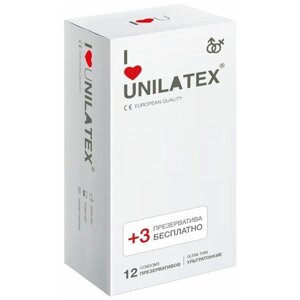 Ультратонкие презервативы Unilatex Ultra Thin - 12 шт. 3 шт. в подарок, 1 упаковка