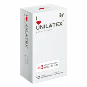 Ультратонкие презервативы Unilatex Ultra Thin - 12 шт. 3 шт. в подарок