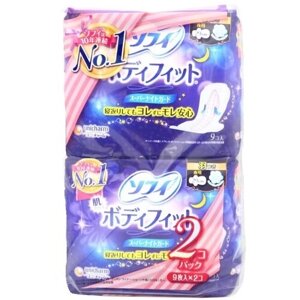 UNICHARM Гигиенические прокладки для женщин Sofy body ночные с крылышками 29 см 9шт*2 18