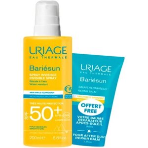 Uriage Набор для лица и тела Bariesun (солнцезащитный невидимый спрей Spray Invisible SPF50+ 200мл + бальзам после солнца Baume Reparateur 50мл)