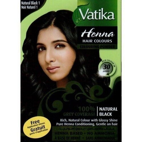 Vatika Naturals Henna, Краска для волос на основе натуральной хны, без аммиака Ватика (Черный), 60 г.