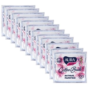 Ватные палочки Aura Beauty Cotton buds, 100 шт., 12 уп., пакет
