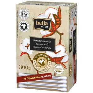 Ватные палочки Bella Cotton на бумажной основе в ЭКО пакете, бежевый, 300 шт., пакет