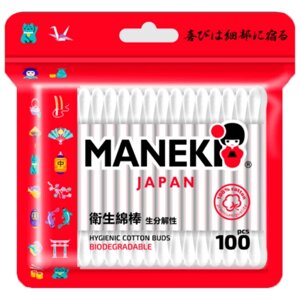 Ватные палочки Maneki Red с белым бумажным стиком, белый, 100 шт., пакет
