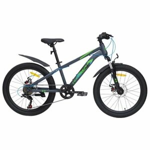 Велосипед горный подростковый TECH TEAM 22" TENET 12"2024) зеленый / 7 скоростей / дисковые тормоза / для мальчика / для девочки