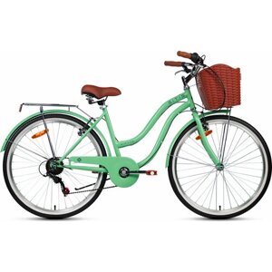Велосипед городской SITIS MIRAGE SMRG26 26"2024), ригид, взрослый, женский, стальная рама, оборудование Shimano Tourney, 7 скоростей, ободные тормоза, цвет Light-Green-Black, зеленый/черный цвет, размер рамы 17",
