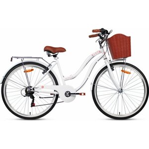 Велосипед городской SITIS MIRAGE SMRG26 26"2024), ригид, взрослый, женский, стальная рама, оборудование Shimano Tourney, 7 скоростей, ободные тормоза, цвет White-Orange, белый/оранжевый цвет, размер рамы 17", для