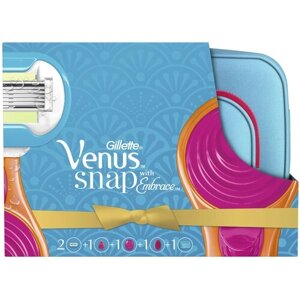Venus Snap Embrace Набор Бритва компактная + 2 сменные кассеты + Косметичка и расческа, с 1 сменным лезвием в комплекте