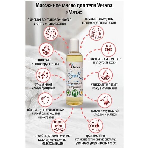 Verana Массажное масло для тела Мята, натуральное, антицеллюлитное, питательное, ароматерапия, 1л
