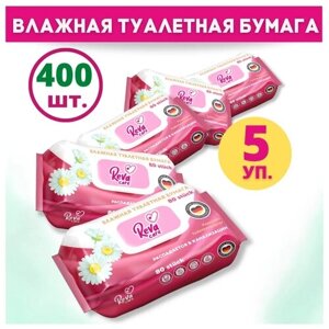 Влажная туалетная бумага Reva Care с ромашкой, 5 уп. 80 шт., белый, ромашка