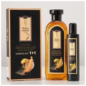 Wellice Набор для волос: шампунь с корнем женьшеня 420 мл и кондиционер для волос с женьшенем 100 мл 46046