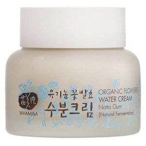 Whamisa Organic Flowers Water Cream Natto Gum Крем увлажняющий для лица на основе экстракта алоэ с пептидами и цветочными ферментами, 51 мл