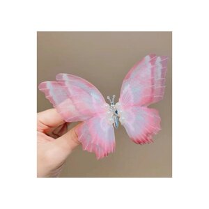 Заколка-зажим для девочек "Бабочка", розовая, красивый аксессуар для волос, модная прическа на утренник или вечернее мероприятие
