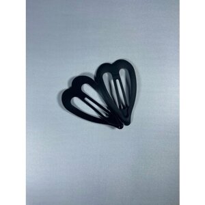 Заколка женская Клик-Клак для волос 2шт. металлическая-сердце: Черная-матовая soft touch
