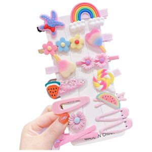 Заколки для девочек детские "Croco Gifts" зажимы и клик-клак 14 штук набор. Розовые
