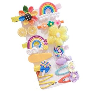 Заколки для девочек детские "Croco Gifts" зажимы и клик-клак 14 штук набор. Желтые