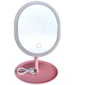 Зеркало косметическое Potato P796-5C с подсветкой овальное, розовое
