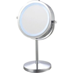 Зеркало косметическое UniStor AURA настольное двухстороннее 17см, с LED подсветкой, увеличение 500% с одной стороны.