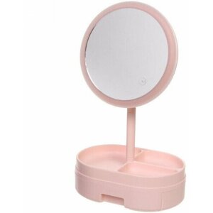 Зеркало настольное / Зеркало косметическое "Beauty", цвет розовый, USB, 35*18см
