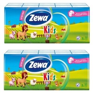 Zewa Платочки бумажные носовые Kids 3-х слойные, 10 шт-2 уп.