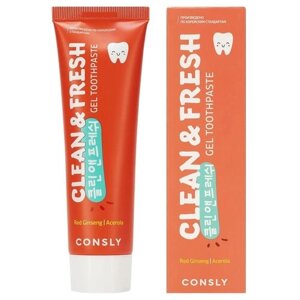 Зубная паста Consly Clean & Fresh с экстрактами красного женьшеня и ацеролы, 5 мл, 105 г, розовый