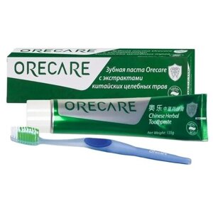Зубная паста "Orecare" с экстрактами китайских целебных трав, с зубной щёткой "Orecare"Масса 135 г.