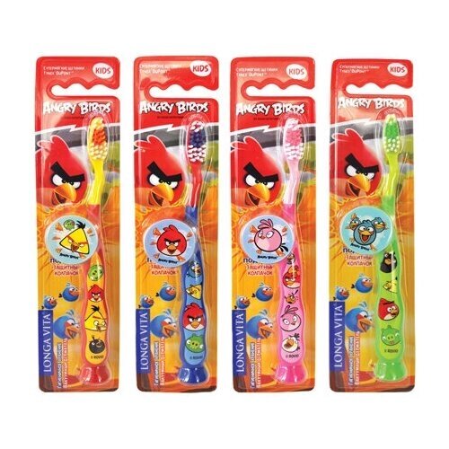 Зубная щетка для детей Angry Birds с защитным колпачком 5+ AB-1