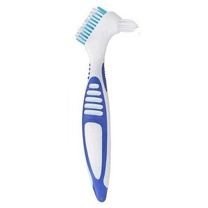 Зубная щетка двухсторонняя для чистки зубных протезов, брекетов , мостов, уход за съемными протезами, синяя.