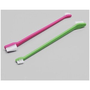 Зубная щётка двухсторонняя, для животных, розовая/зелёная