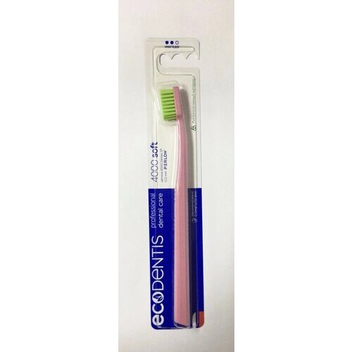 Зубная щетка ECODENTIS 4000 Soft (Розовая ручка с зеленой щетиной)