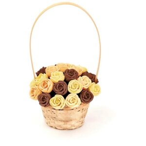 33 шоколадные розы CHOCO STORY в корзинке - Желтый, Оранжевый и Шоколадный микс из Бельгийского шоколада, 396 гр. K33-JOSH