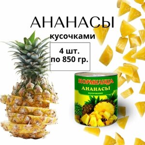 Ананасы консервированные кусочками, 4 шт. по 850 гр.