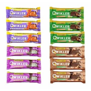 Батончик без сахара глазированный в шоколаде QWIKLER (Квиклер) микс: Марципан, Трюфель, Грильяж, Шоколадно-ореховое пралине 35 г (12 шт. полезный перекус