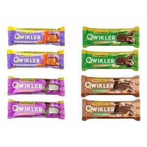 Батончик без сахара глазированный в шоколаде QWIKLER (Квиклер) микс: Марципан, Трюфель, Грильяж, Шоколадно-ореховое пралине 35 г (8 шт. полезный перекус