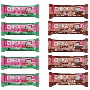 Батончик протеиновый Chikalab с нугой в шоколаде без сахара Chika Nuga, Ассорти Нуга с малиной и Тирамису, 50 гр (10 шт)