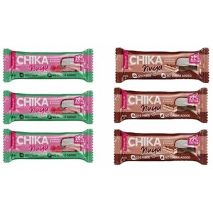 Батончик протеиновый Chikalab с нугой в шоколаде без сахара Chika Nuga, Ассорти Нуга с Малиной и Тирамису, 50 гр (6 шт)