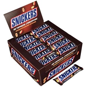 Батончик Snickers с карамелью, арахисом и нугой, 50.5 г, 48 шт.