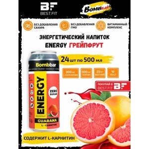 Bombbar, Энергетический напиток без сахара с Л-карнитином ENERGY, 24шт по 500мл (Грейпфрут)