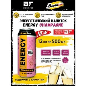 Bombbar, Энергетический напиток без сахара с Л-карнитином ENERGY, упаковка 12шт по 500мл (Шампанское)