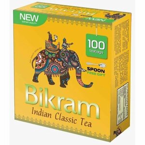 Чай "Bikram" зелёный индийский мелколистовой - 100 пакетиков. ложка в подарок