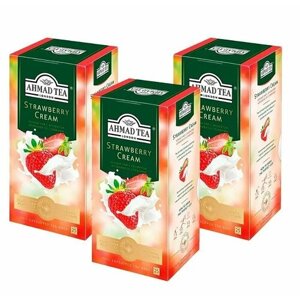 Чай черный Ahmad tea Strawberry cream с ароматом клубники, набор 3 х 25 пакетиков