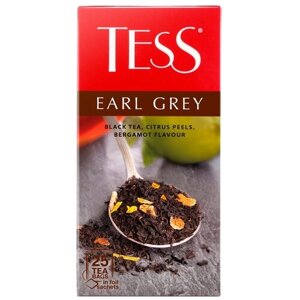 Чай черный Tess Earl grey в пакетиках, цитрус, бергамот, 25 пак.