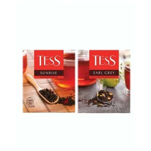 Чай черный в пакетиках Tess Sunrise/Earl Grey, 2 шт по 100 пак.