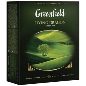 Чай GREENFIELD (Гринфилд) Flying Dragon", зеленый, 100 пакетиков в конвертах по 2 г, 0585